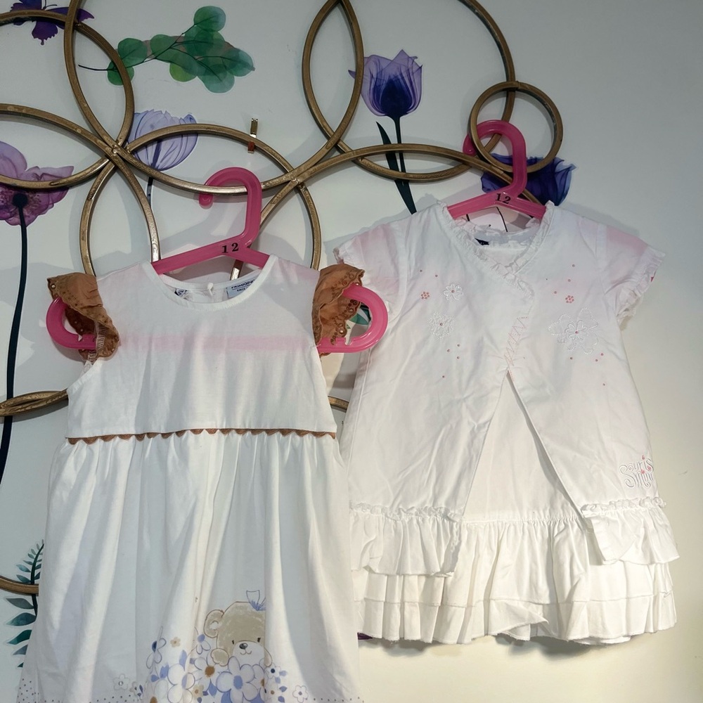 Charming White and Pink Baby Dress Set